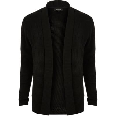 Black textured knitted cardigan